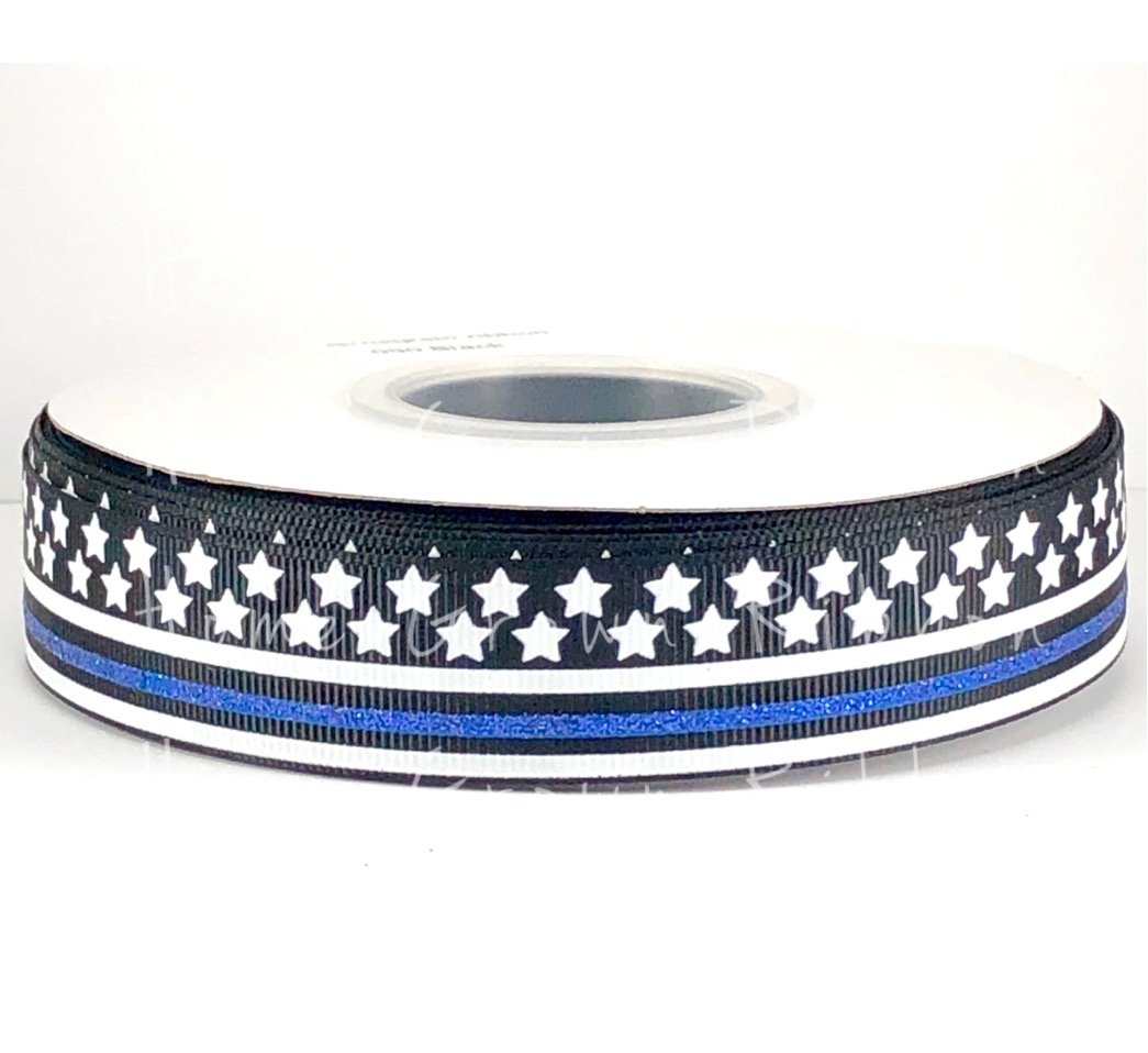 Thin Blue Line USDR Ribbon Blue Glitter Stripe - 7/8 Inch - 1.5 Inch - 3 Inch