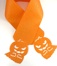 Load image into Gallery viewer, Jack-O-Lantern Ghost Halloween Cut Out - Orange Soft Glitter 3 Inch