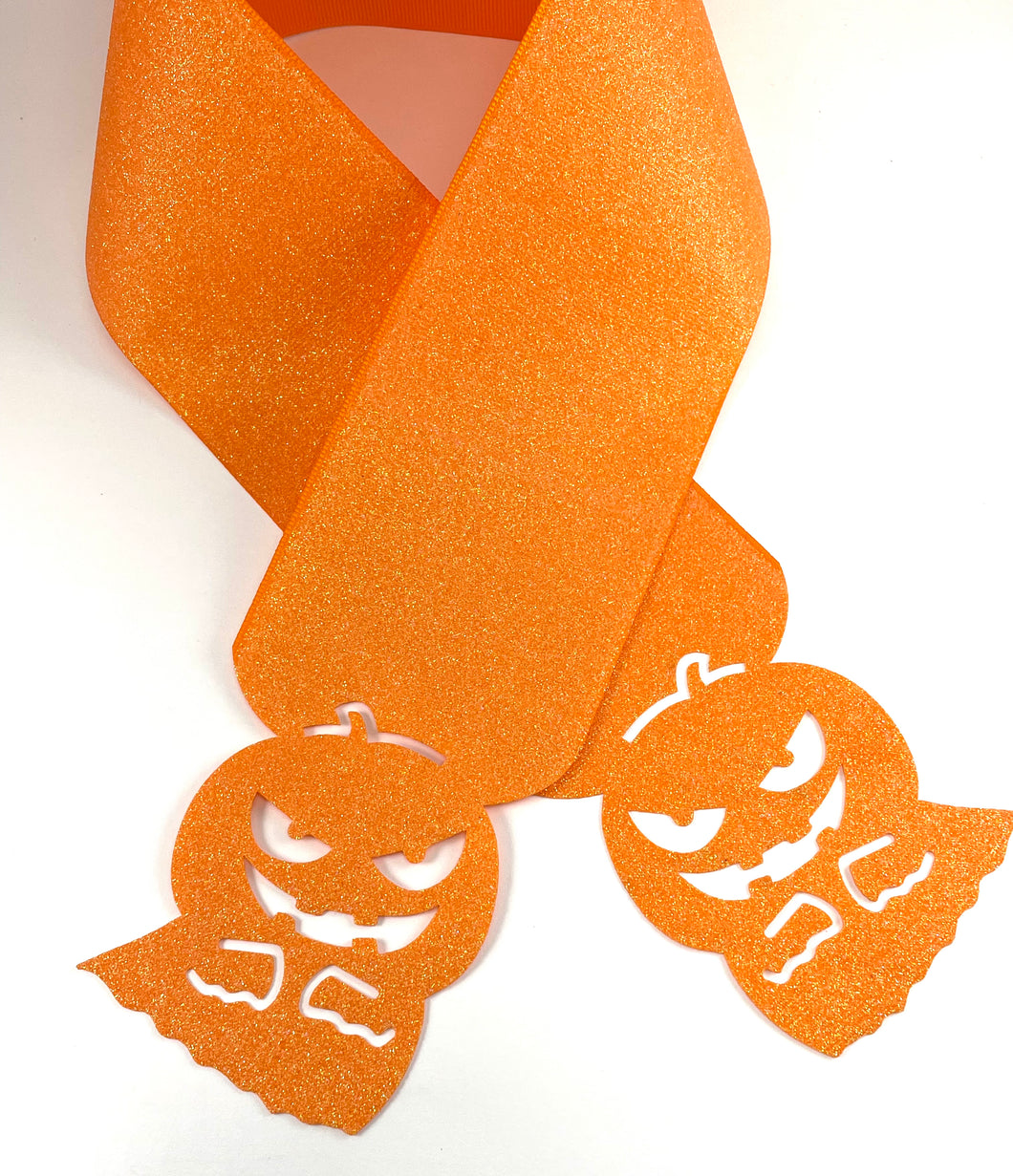 Jack-O-Lantern Ghost Halloween Cut Out - Orange Soft Glitter 3 Inch