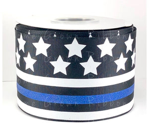 Thin Blue Line USDR Ribbon Blue Glitter Stripe - 7/8 Inch - 1.5 Inch - 3 Inch