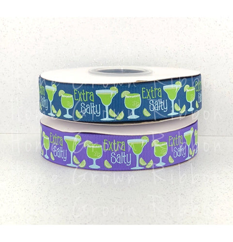 Margarita Extra Salty 7/8 Inch USDR Grosgrain Ribbon - Purple - Navy - Cocktails Collection