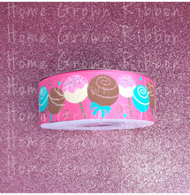 Load image into Gallery viewer, Cake Pops 1.5&quot; 3&quot; USDR Grosgrain Ribbon Hot Pink - Rose Gold Glitter