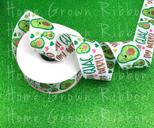 Load image into Gallery viewer, Avocado Heart &quot;Guac My World&quot; Double Faced USDR Grosgrain Ribbon White - 7/8 Inch - 1.5 Inch - 3 Inch