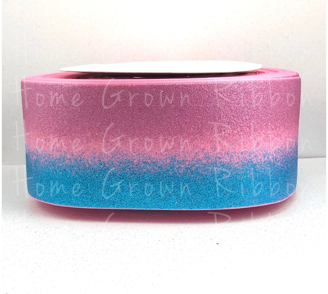 Pink and Blue Ombre Glitter Ribbon - 3 Inch