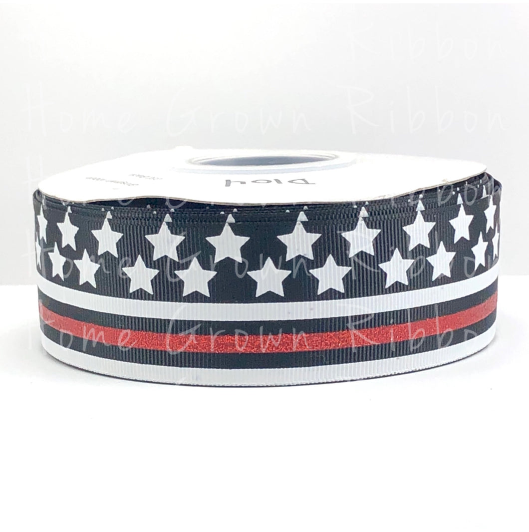 Thin Red Line Glitter Firefighter Support Ribbon