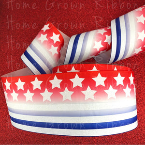 Stars and Stripes on Red, White and Blue Ombre Ribbon - USDR - 3 Inch