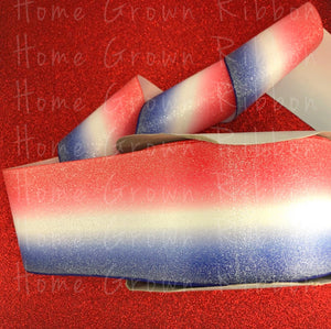 Red, White and Blue Ombre with Super Soft Silver Glitter Overlay - USDR - 7/8" - 1.5" - 3"