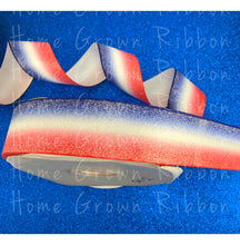 Load image into Gallery viewer, Red, White and Blue Ombre with Super Soft Silver Glitter Overlay - USDR - 7/8&quot; - 1.5&quot; - 3&quot;