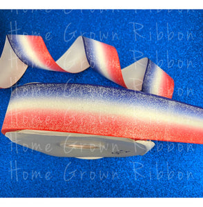 Red, White and Blue Ombre with Super Soft Silver Glitter Overlay - USDR - 7/8" - 1.5" - 3"