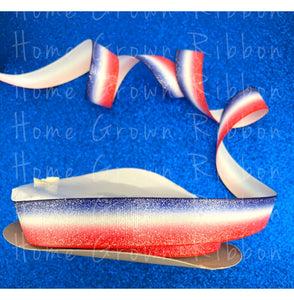 Red, White and Blue Ombre with Super Soft Silver Glitter Overlay - USDR - 7/8" - 1.5" - 3"