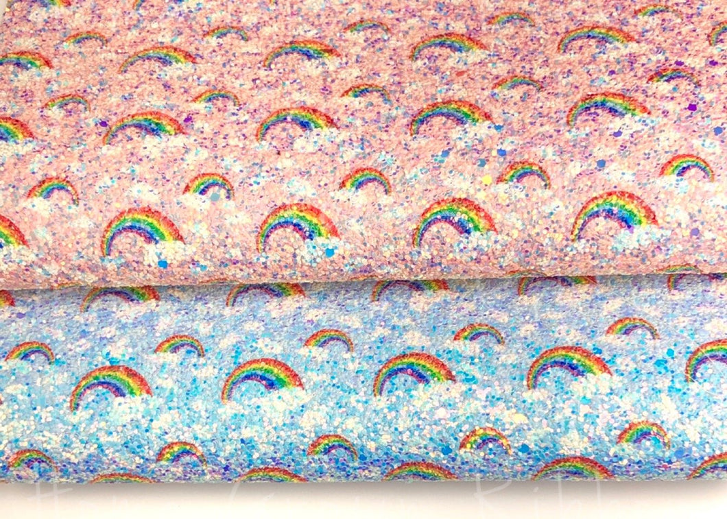 Rainbow Chunky Glitter Faux Leather Sheet Size A4