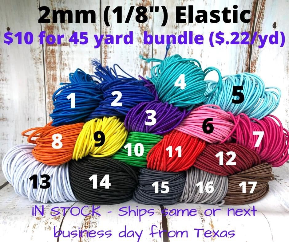 2mm Round Corded Elastic - Soft Elastic For Face Masks - 45 Yard Bundles