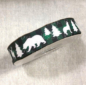 Animals on Green Buffalo Plaid Double Sided Ribbon