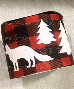 Animals on Red Buffalo Plaid Double Sided Ribbon