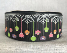 Load image into Gallery viewer, Glow in the Dark Spiders USDR Halloween Ribbon - 3/8 Inch - 7/8 Inch - 1.5 Inch - 3 Inch