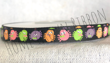 Load image into Gallery viewer, Glow in the Dark Spiders USDR Halloween Ribbon - 3/8 Inch - 7/8 Inch - 1.5 Inch - 3 Inch