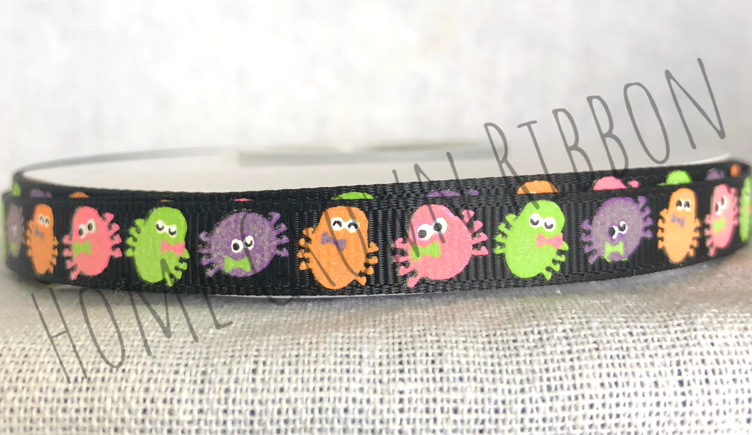 Glow in the Dark Spiders USDR Halloween Ribbon - 3/8 Inch - 7/8 Inch - 1.5 Inch - 3 Inch