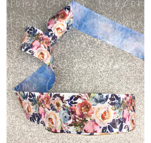 Rustic Roses with Denim Back Glitter Sparkles Double Sided USDR Grosgrain Ribbon - 7/8" - 1.5" - 3"